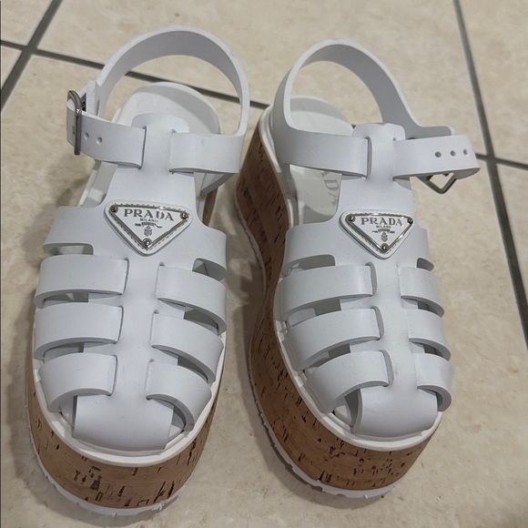 Prada white rubber cork wedge ankle size 38 - Picture 2 of 8